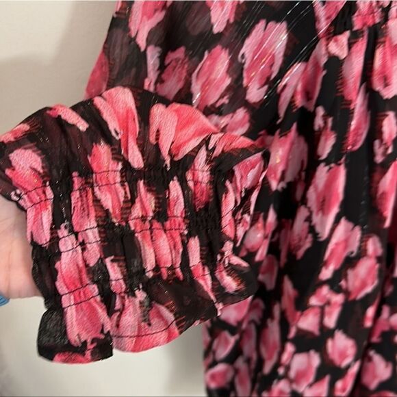 New Anthropologie Entro Metallic Leopard Flowy Semi-Sheer Lined Blouse Size S - Picture 5 of 9